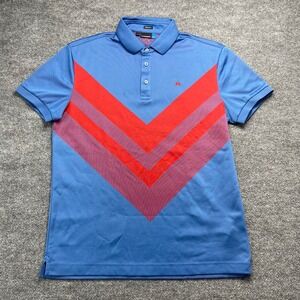 J.Lindeberg Mens Regular Fit Golf Polo Shirt Blue Red Chevron Graphic Size L
